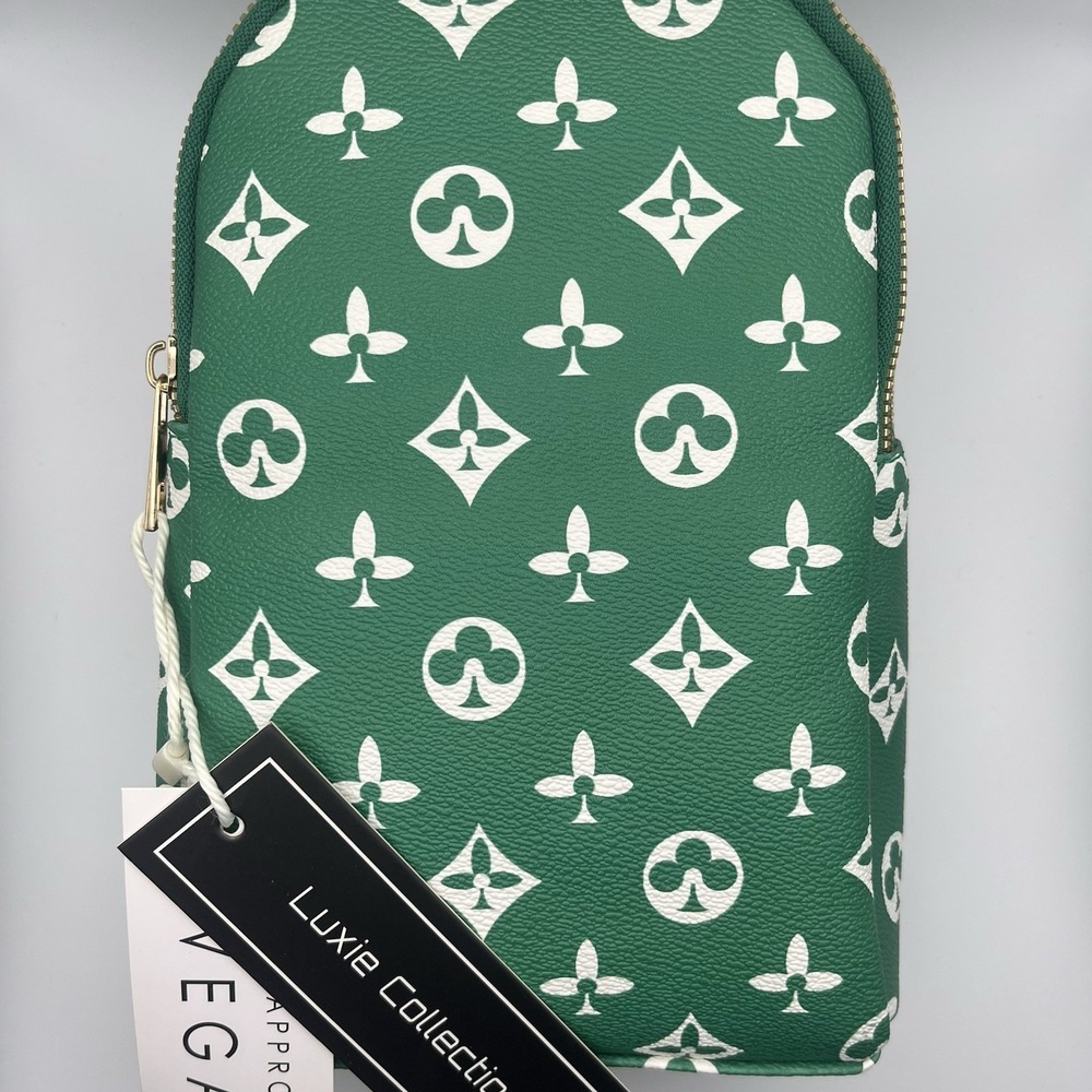 Luxie Collection Green White Monogram Crossbody Bag Gold Hardware Casual New